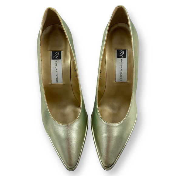 80's Designer metallic gold leather pumps - Picture 4 of 13